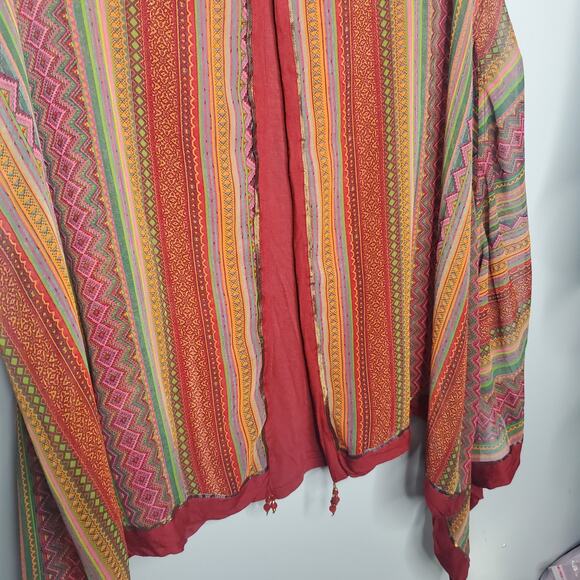 Soft Surroundings Gypset Layered Kimono Tunic Top Red Striped Beaded One Size - Picture 11 of 12